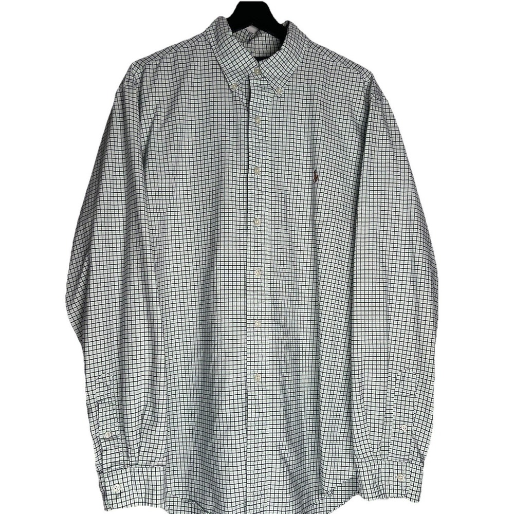Ralph Lauren Classic Fit Mens XL Long Sleeve Button Down Shirt Green White Check